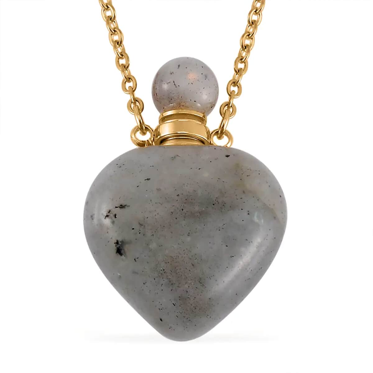 Malagasy Labradorite Perfume Heart Bottle Necklace (22 Inches) in ION Plated YG Stainless Steel 8.00 ctw image number 0