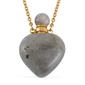 Malagasy Labradorite Perfume Heart Bottle Necklace 22 Inches in ION Plated Yellow Gold Stainless Steel 8.00 ctw