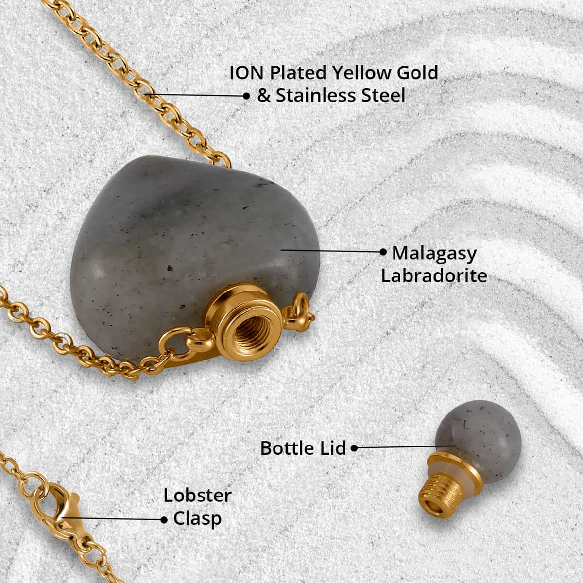 Malagasy Labradorite Perfume Heart Bottle Necklace (22 Inches) in ION Plated YG Stainless Steel 8.00 ctw image number 4