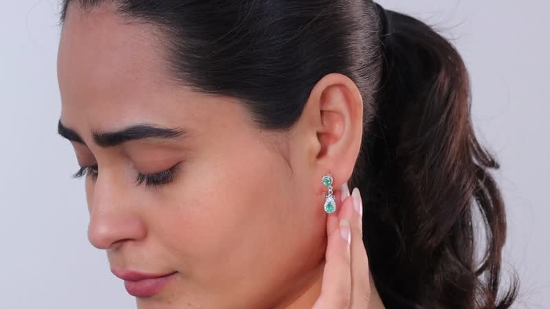 D'Joy AAA Kagem Zambian Emerald and Moissanite Dangle Earrings in Platinum Over Sterling Silver 0.90 ctw