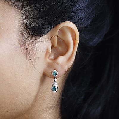 D'Joy AAA Kagem Zambian Emerald and Moissanite Dangle Earrings in Platinum Over Sterling Silver 0.90 ctw