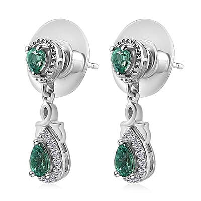 D'Joy AAA Kagem Zambian Emerald and Moissanite Dangle Earrings in Platinum Over Sterling Silver 0.90 ctw