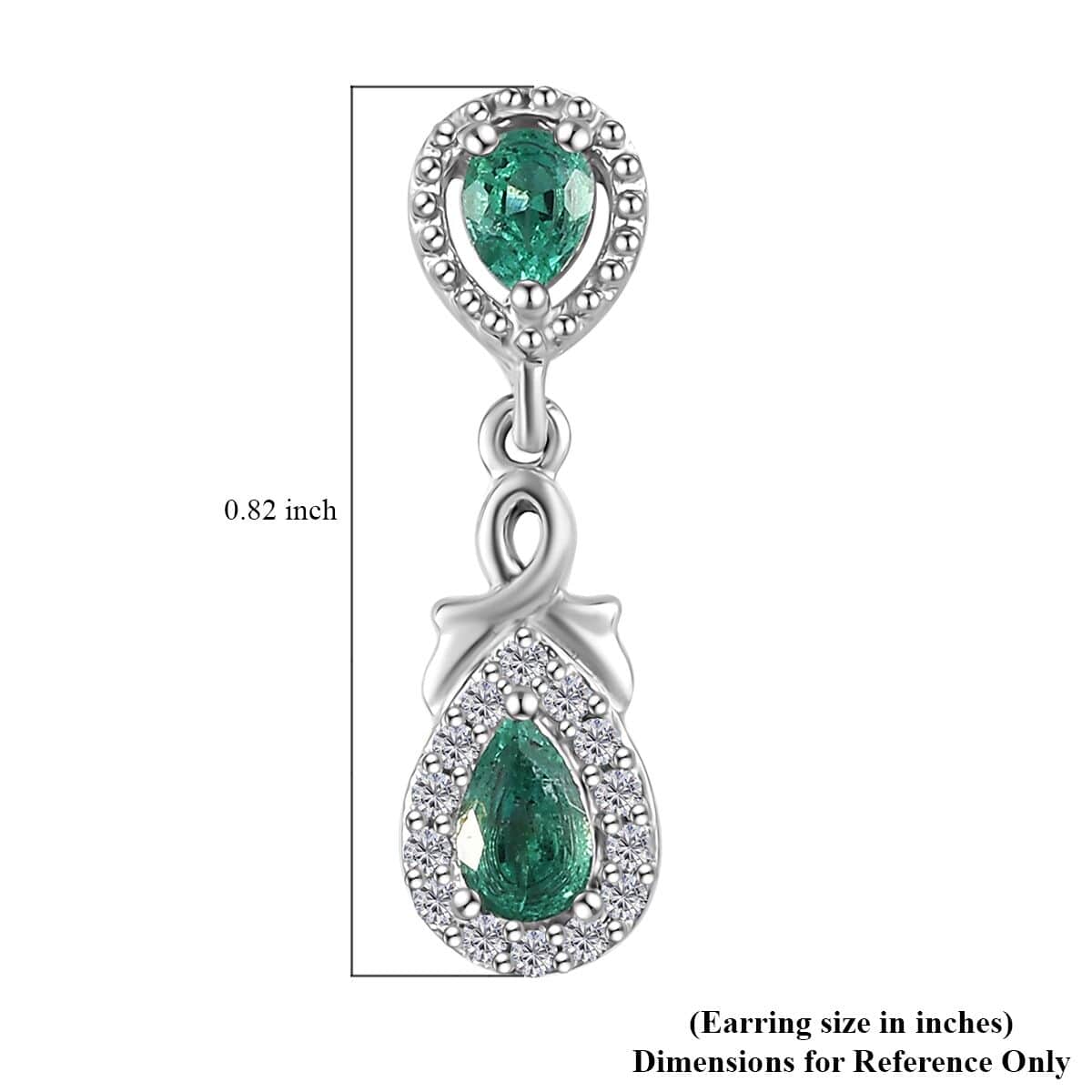 AAA Kagem Zambian Emerald and Moissanite Dangle Earrings in Platinum Over Sterling Silver 0.90 ctw image number 5