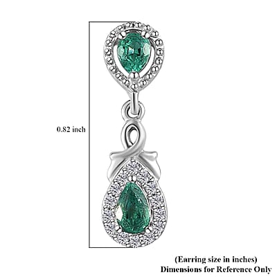 D'Joy AAA Kagem Zambian Emerald and Moissanite Dangle Earrings in Platinum Over Sterling Silver 0.90 ctw