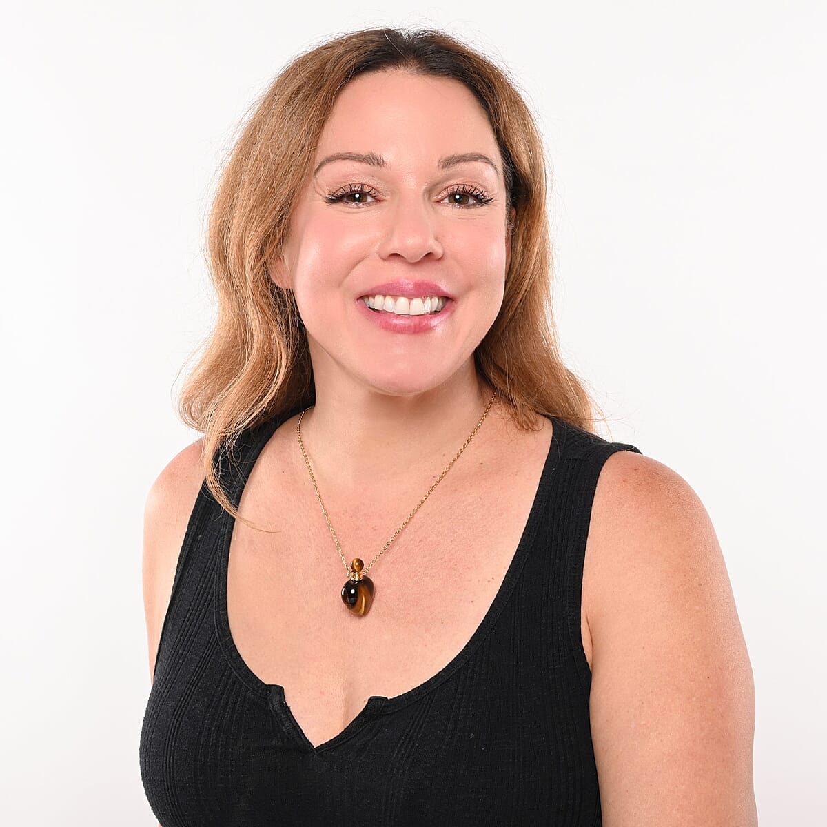 Yellow Tigers Eye Perfume Heart Bottle Necklace 22 Inches in ION Plated Yellow Gold Stainless Steel 8.00 ctw image number 6