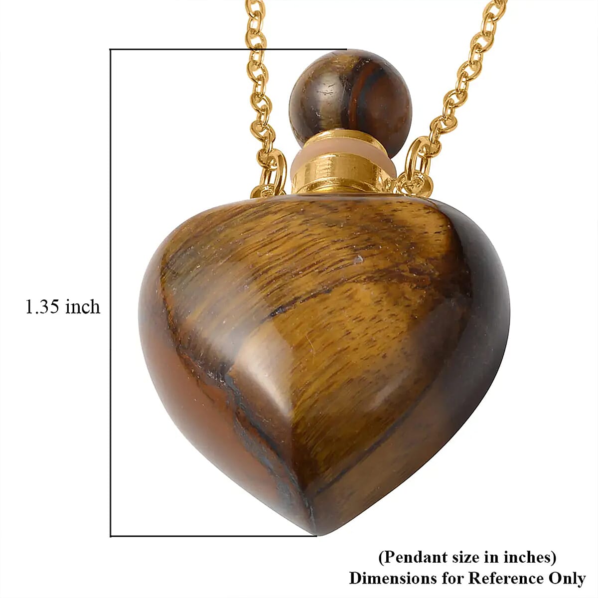 Yellow Tigers Eye Perfume Heart Bottle Necklace 22 Inches in ION Plated Yellow Gold Stainless Steel 8.00 ctw image number 7