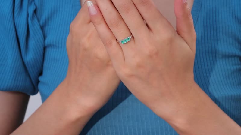 AAA Kagem Zambian Emerald and Diamond Accent Trilogy Ring in Platinum Over Sterling Silver 0.50 ctw (Del. in 8-10 Days)
