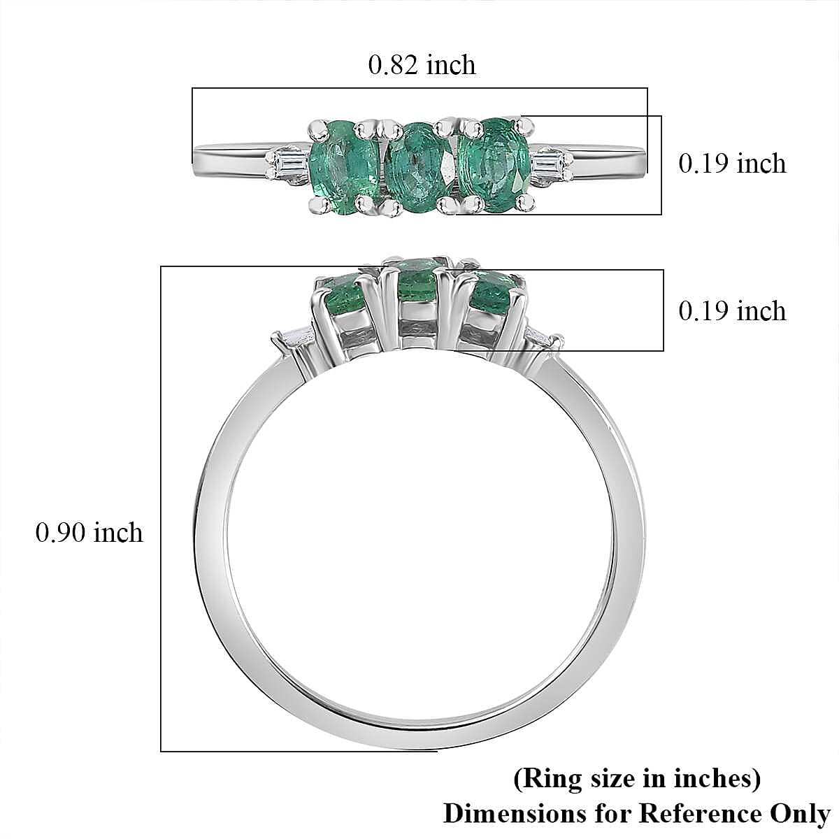 AAA Kagem Zambian Emerald and Diamond Accent Trilogy Ring in Platinum Over Sterling Silver (Size 10.0) 0.50 ctw