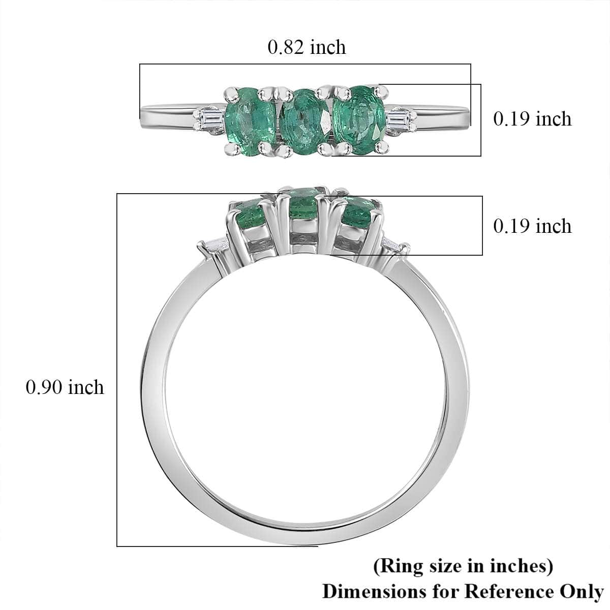 AAA Kagem Zambian Emerald and Diamond Accent Trilogy Ring in Platinum Over Sterling Silver 0.50 ctw (Del. in 8-10 Days) image number 5