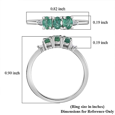 AAA Kagem Zambian Emerald and Diamond Accent Trilogy Ring in Platinum Over Sterling Silver (Size 10.0) 0.50 ctw