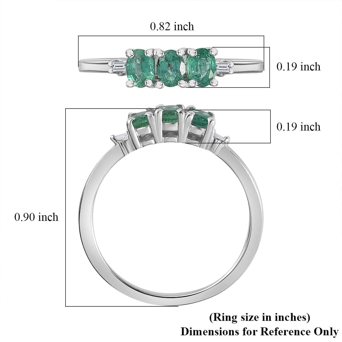 AAA Kagem Zambian Emerald and Diamond Accent Trilogy Ring in Platinum Over Sterling Silver (Size 6.0) 0.50 ctw image number 5