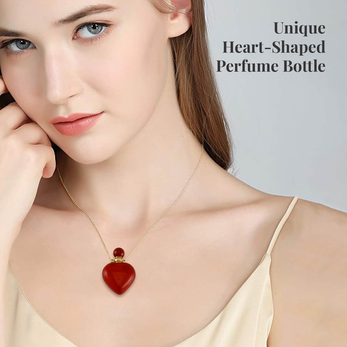 Red Jasper Perfume Heart Bottle Necklace 22 Inches in ION Plated Yellow Gold Stainless Steel 8.00 ctw image number 2