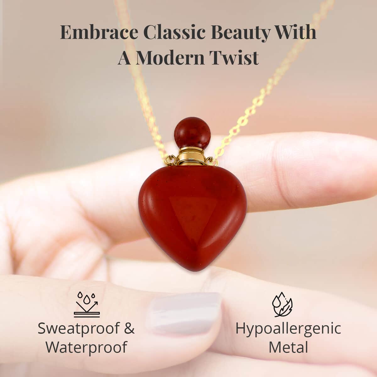 Red Jasper Perfume Heart Bottle Necklace 22 Inches in ION Plated Yellow Gold Stainless Steel 8.00 ctw image number 3
