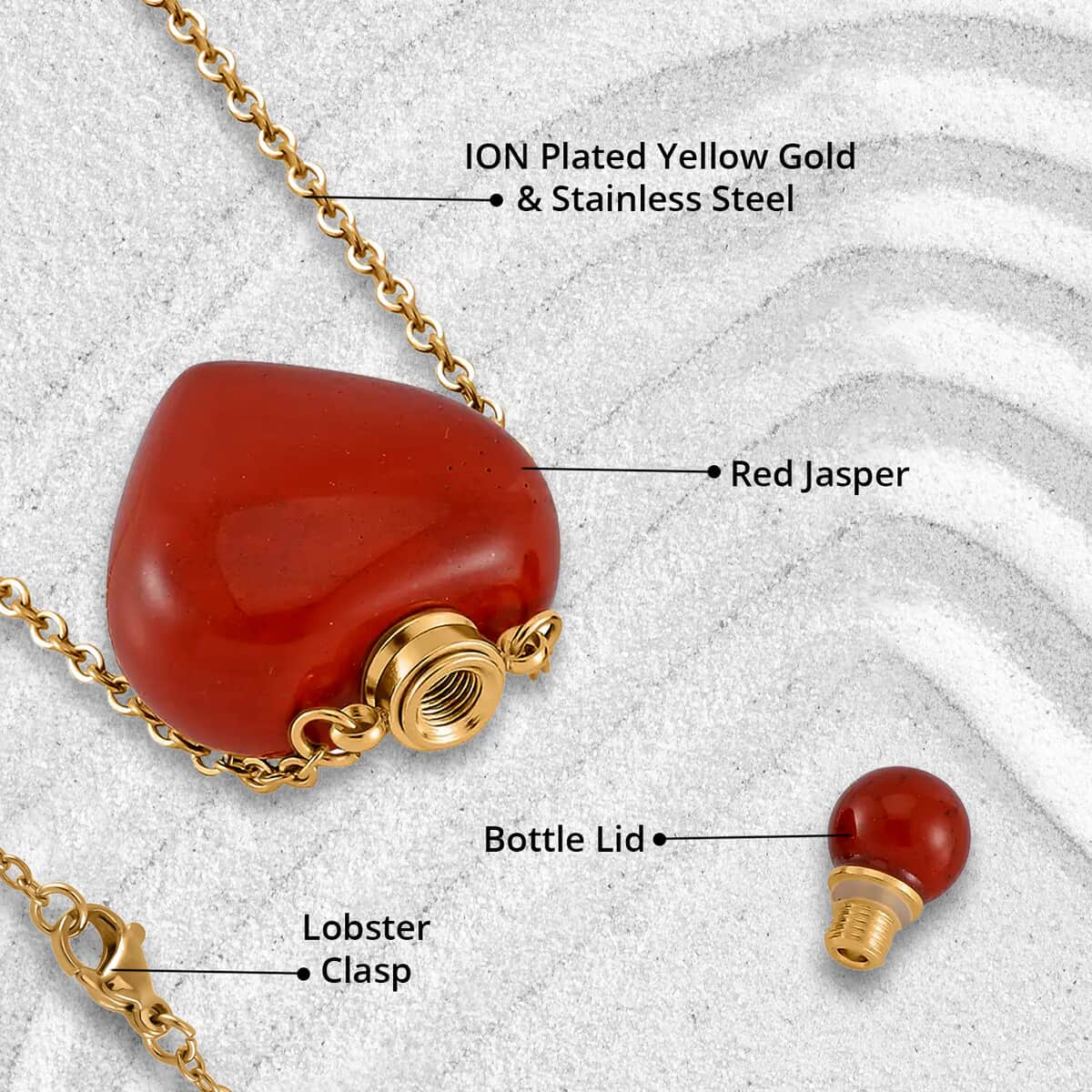 Red Jasper Perfume Heart Bottle Necklace 22 Inches in ION Plated Yellow Gold Stainless Steel 8.00 ctw image number 4