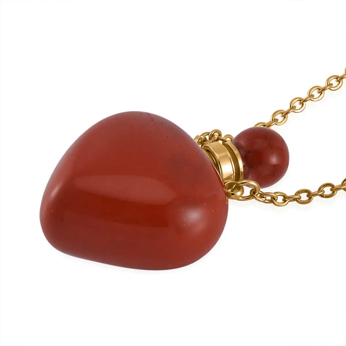 Red Jasper Perfume Heart Bottle Necklace 22 Inches in ION Plated Yellow Gold Stainless Steel 8.00 ctw image number 9