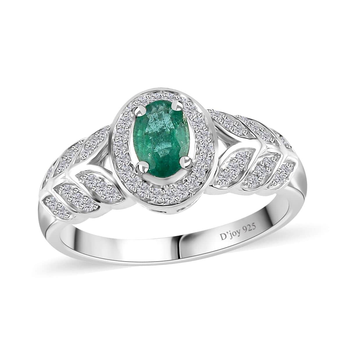 AAA Kagem Zambian Emerald and White Zircon Halo Ring in Platinum Over Sterling Silver (Size 6.0) 0.75 ctw image number 0