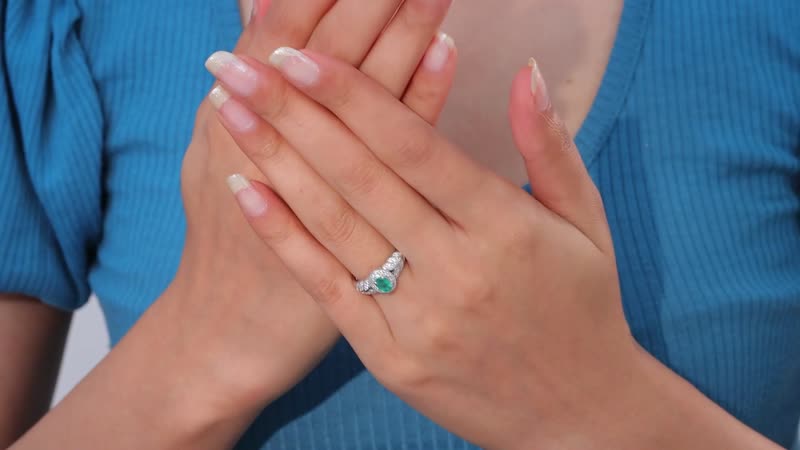 AAA Kagem Zambian Emerald and White Zircon Halo Ring in Platinum Over Sterling Silver (Size 6.0) 0.75 ctw
