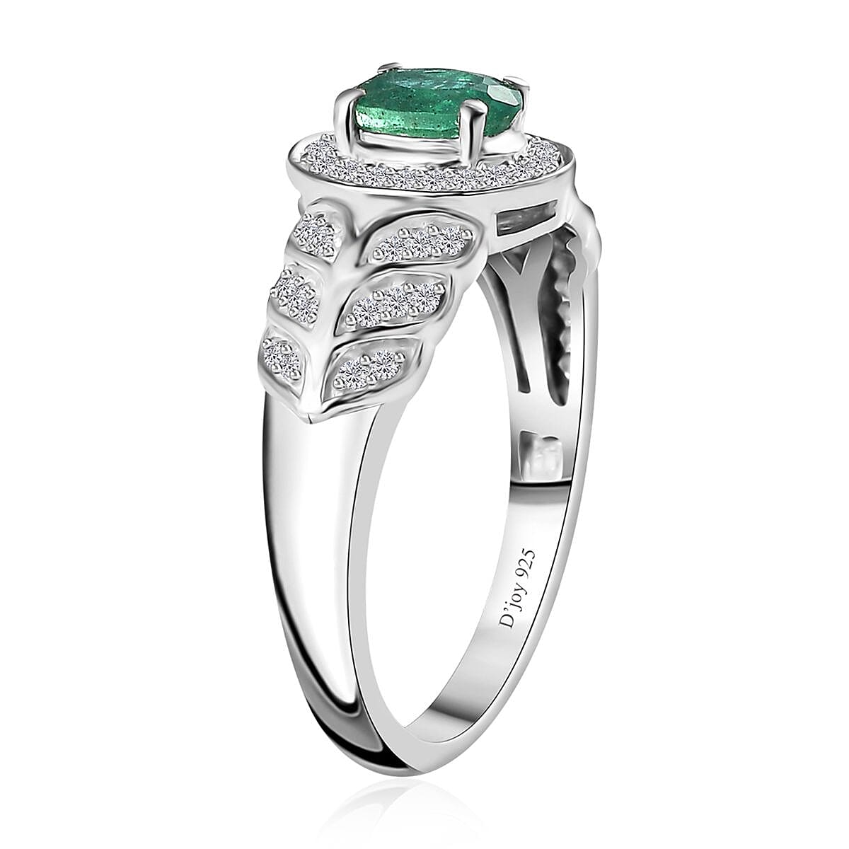 AAA Kagem Zambian Emerald and White Zircon Halo Ring in Platinum Over Sterling Silver (Size 6.0) 0.75 ctw