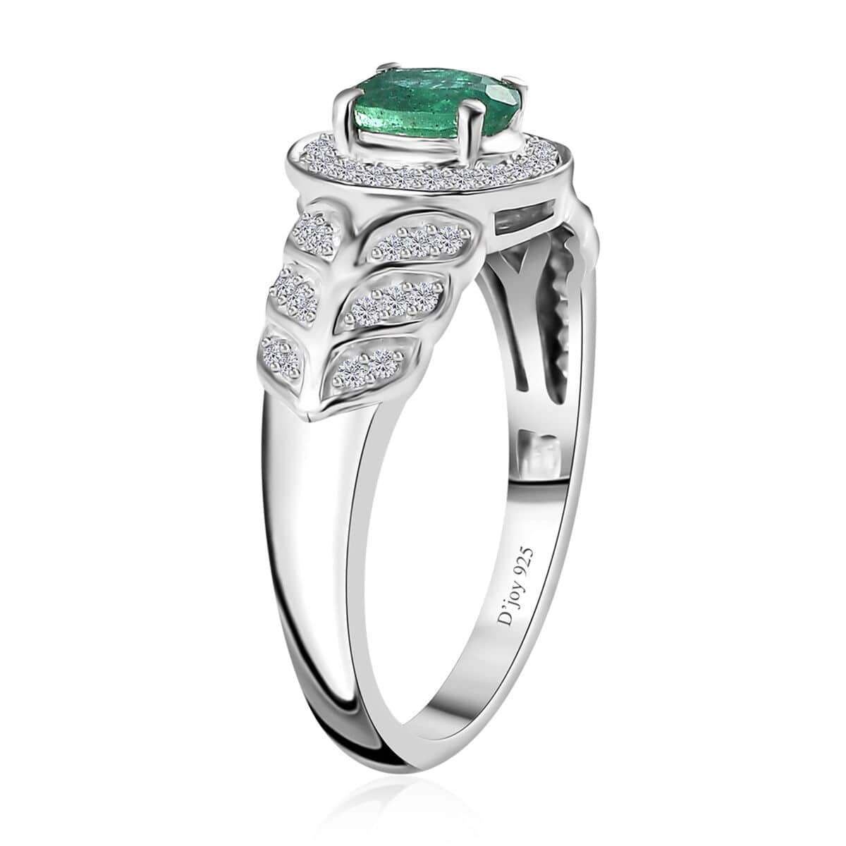 AAA Kagem Zambian Emerald and White Zircon Halo Ring in Platinum Over Sterling Silver (Size 6.0) 0.75 ctw image number 3