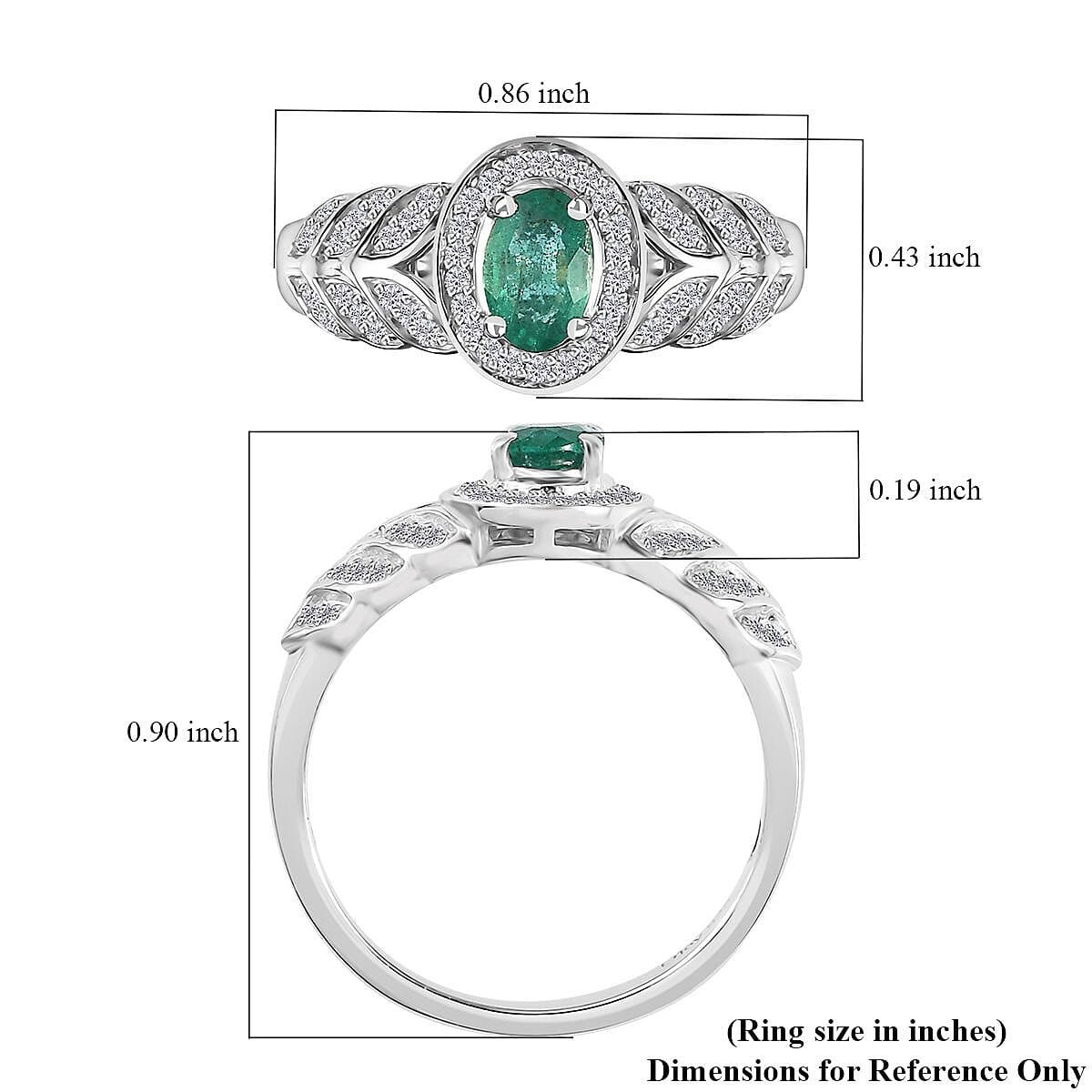 AAA Kagem Zambian Emerald and White Zircon Halo Ring in Platinum Over Sterling Silver (Size 6.0) 0.75 ctw