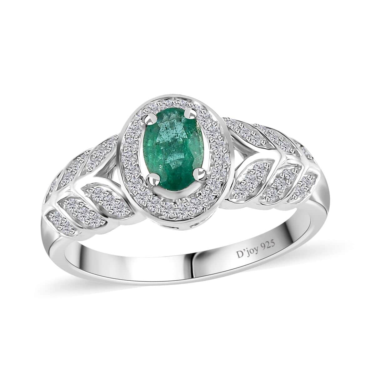 AAA Kagem Zambian Emerald and White Zircon Halo Ring in Platinum Over Sterling Silver (Size 8.0) 0.75 ctw image number 0
