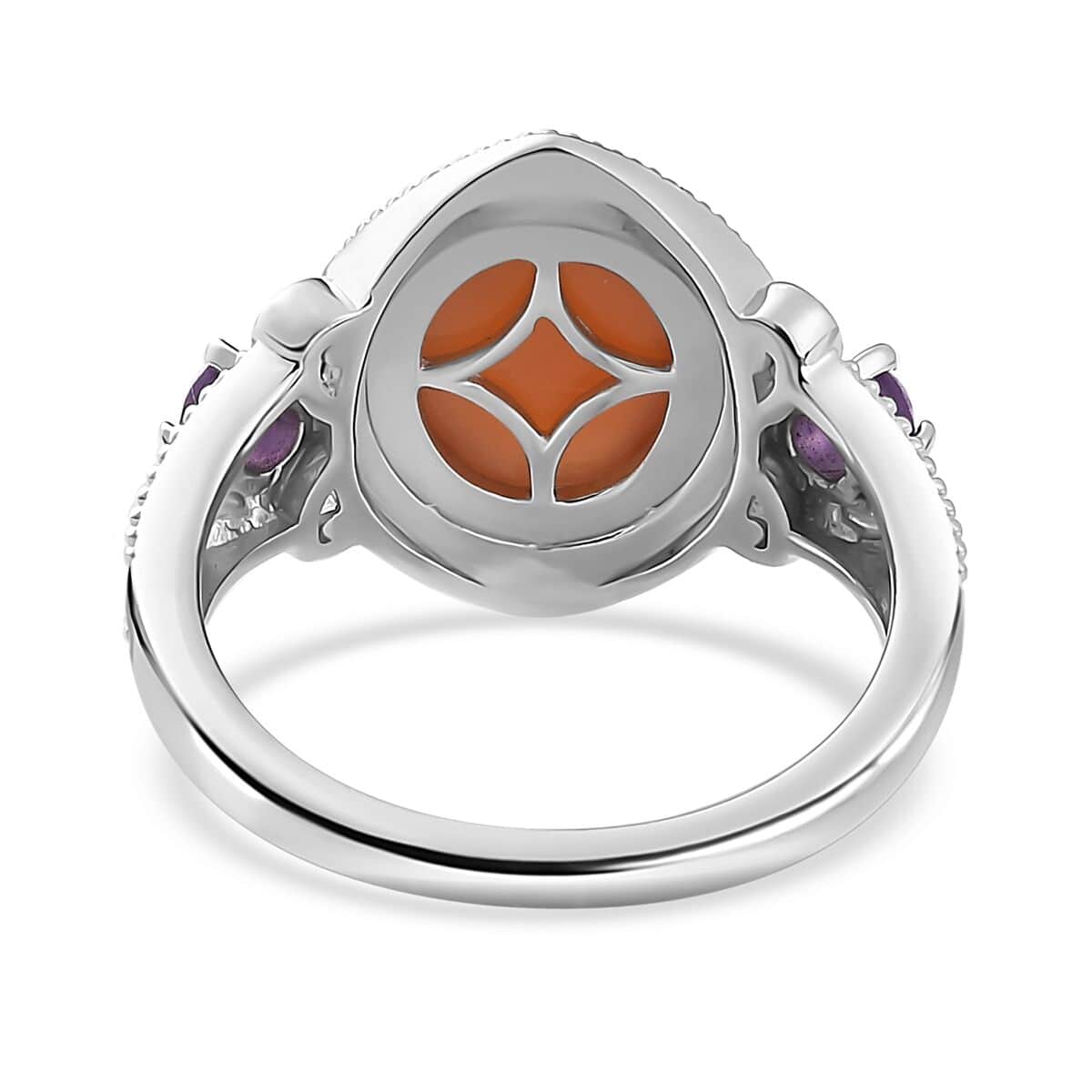 Peach Moonstone and African Amethyst Ring in Platinum Over Sterling Silver (Size 10.0) 4.40 ctw image number 4