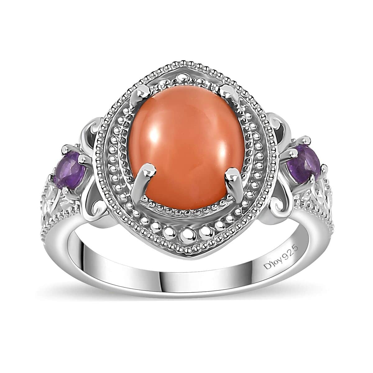 Peach Moonstone and African Amethyst Ring in Platinum Over Sterling Silver (Size 6.0) 4.40 ctw image number 0