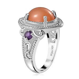 Peach Moonstone and African Amethyst Ring in Platinum Over Sterling Silver (Size 7.0) 4.40 ctw