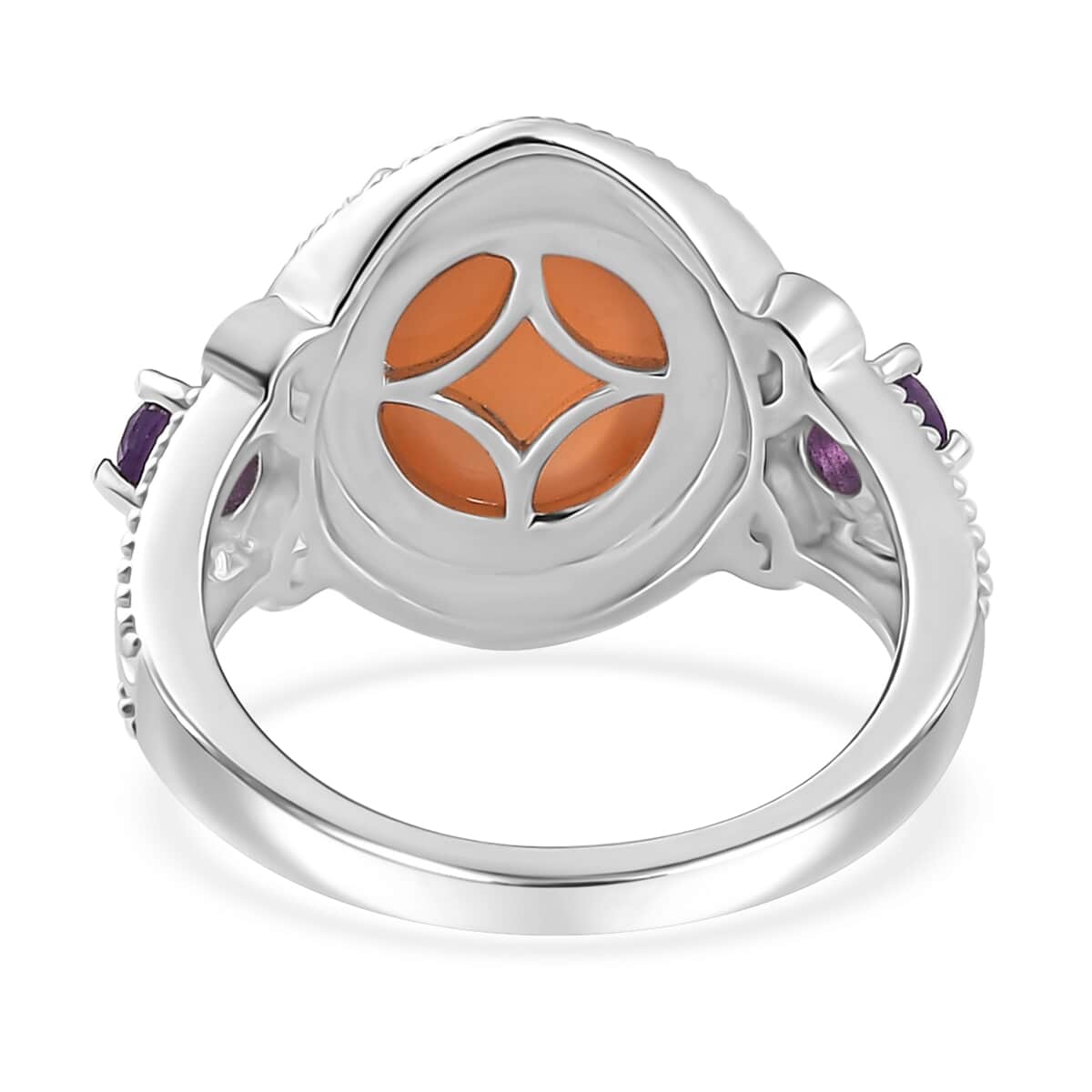 Peach Moonstone and African Amethyst Ring in Platinum Over Sterling Silver (Size 7.0) 4.40 ctw image number 4