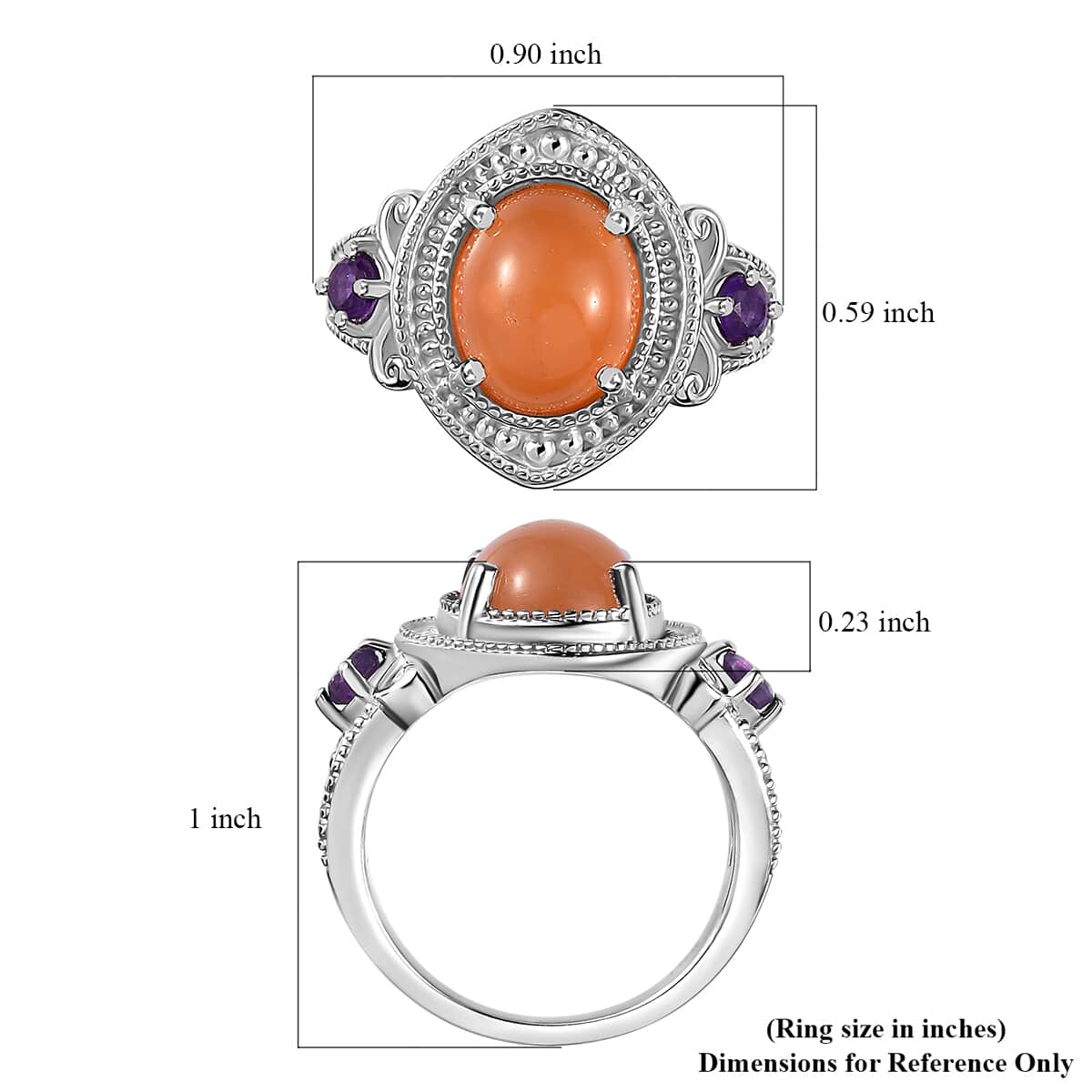 Peach Moonstone and African Amethyst Ring in Platinum Over Sterling Silver (Size 7.0) 4.40 ctw image number 5