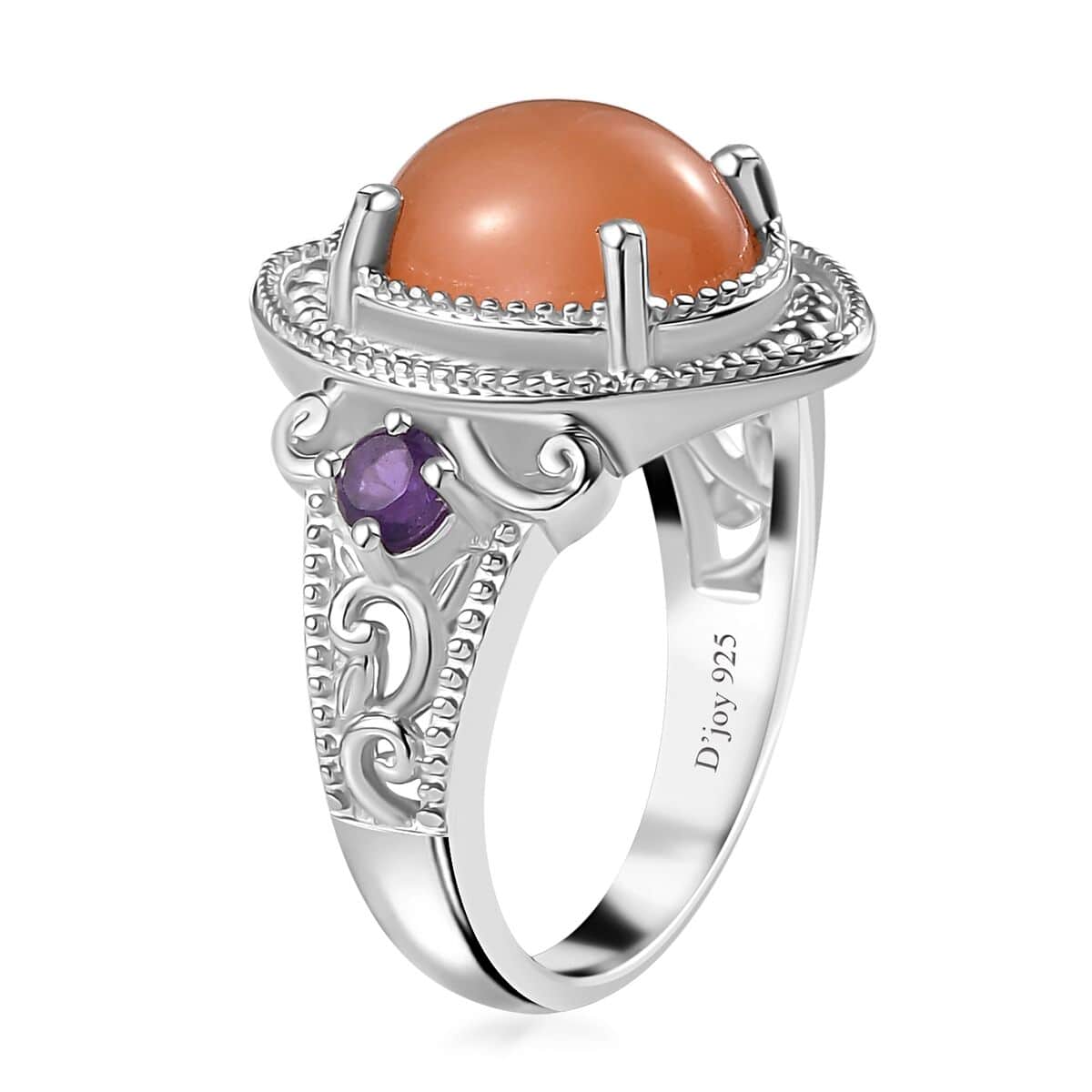 Peach Moonstone and African Amethyst Ring in Platinum Over Sterling Silver (Size 8.0) 4.40 ctw image number 3