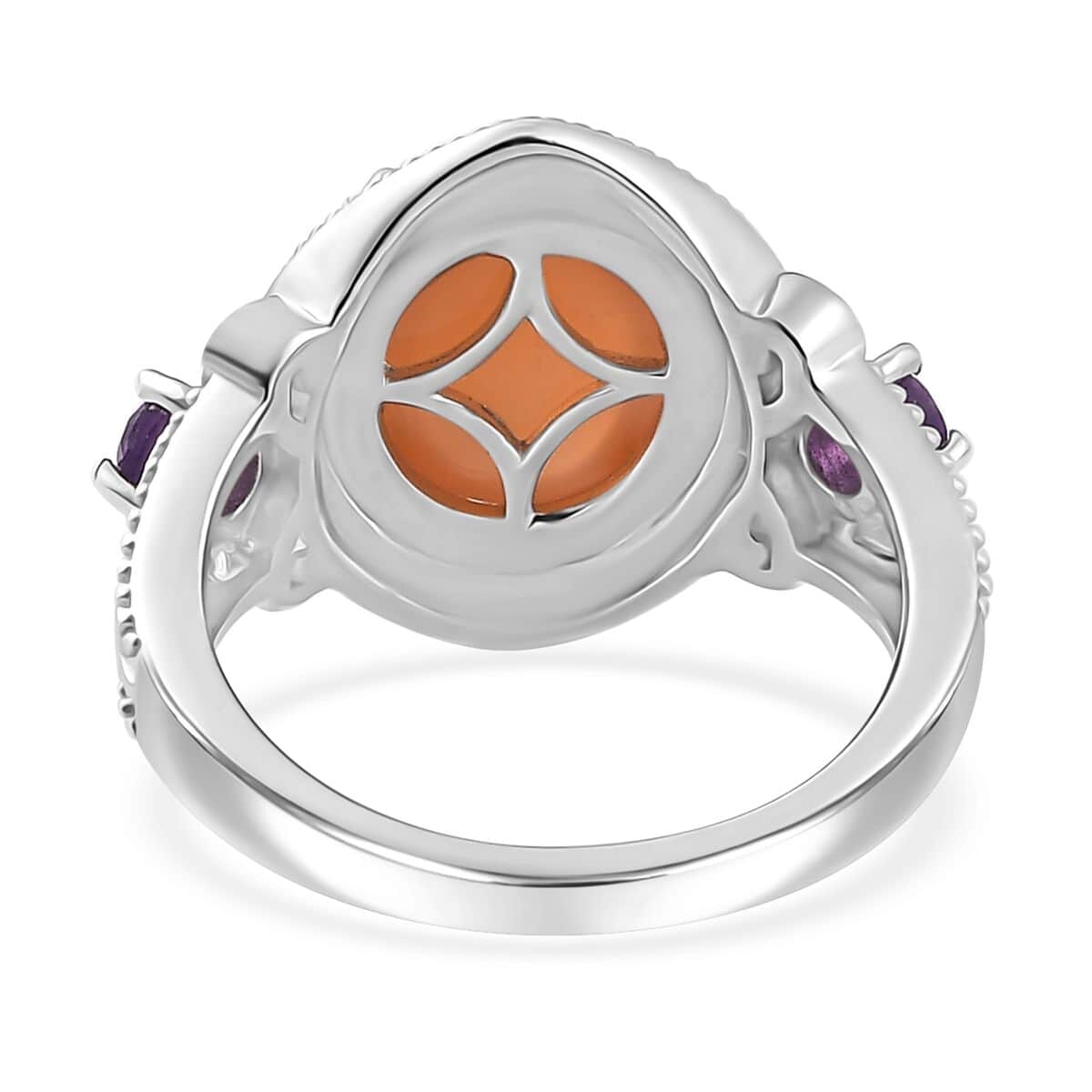 Peach Moonstone and African Amethyst Ring in Platinum Over Sterling Silver (Size 8.0) 4.40 ctw image number 4