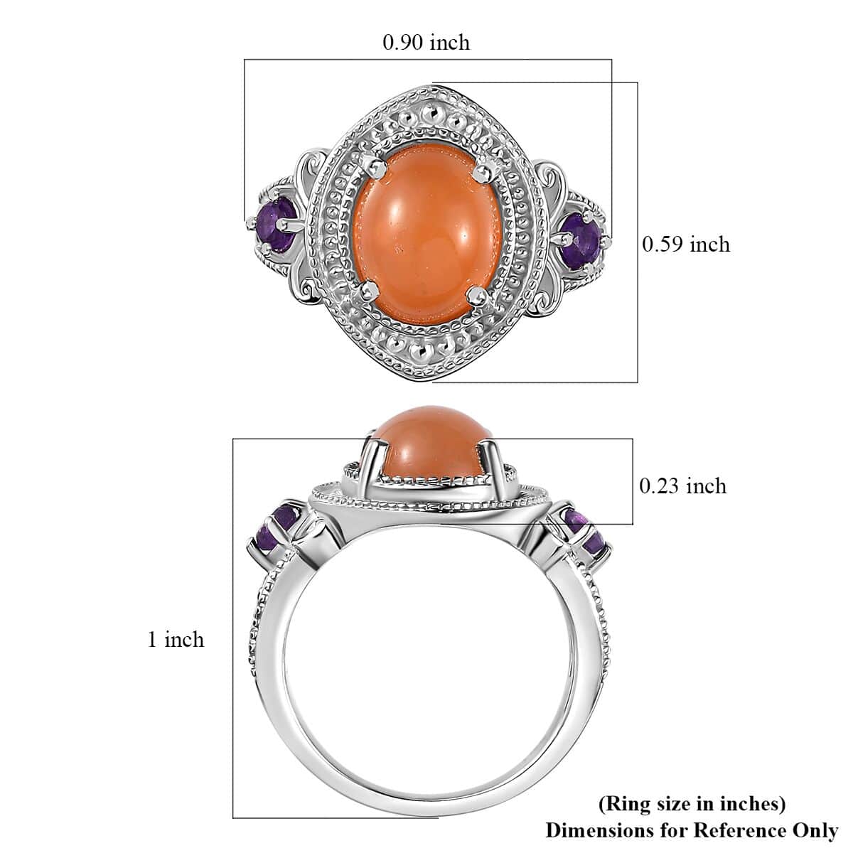 Peach Moonstone and African Amethyst Ring in Platinum Over Sterling Silver (Size 8.0) 4.40 ctw image number 5