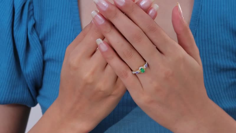 AAA Kagem Zambian Emerald and Multi Gemstone Ring in Rhodium and Vermeil Yellow Gold Over Sterling Silver (Size 6.0) 1.00 ctw