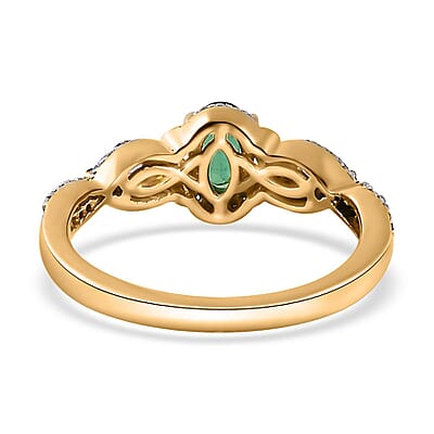 AAA Kagem Zambian Emerald and Multi Gemstone Ring in Rhodium and Vermeil Yellow Gold Over Sterling Silver (Size 6.0) 1.00 ctw