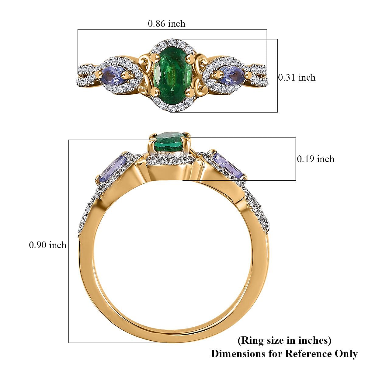 AAA Kagem Zambian Emerald and Multi Gemstone Ring in Rhodium and Vermeil Yellow Gold Over Sterling Silver (Size 6.0) 1.00 ctw