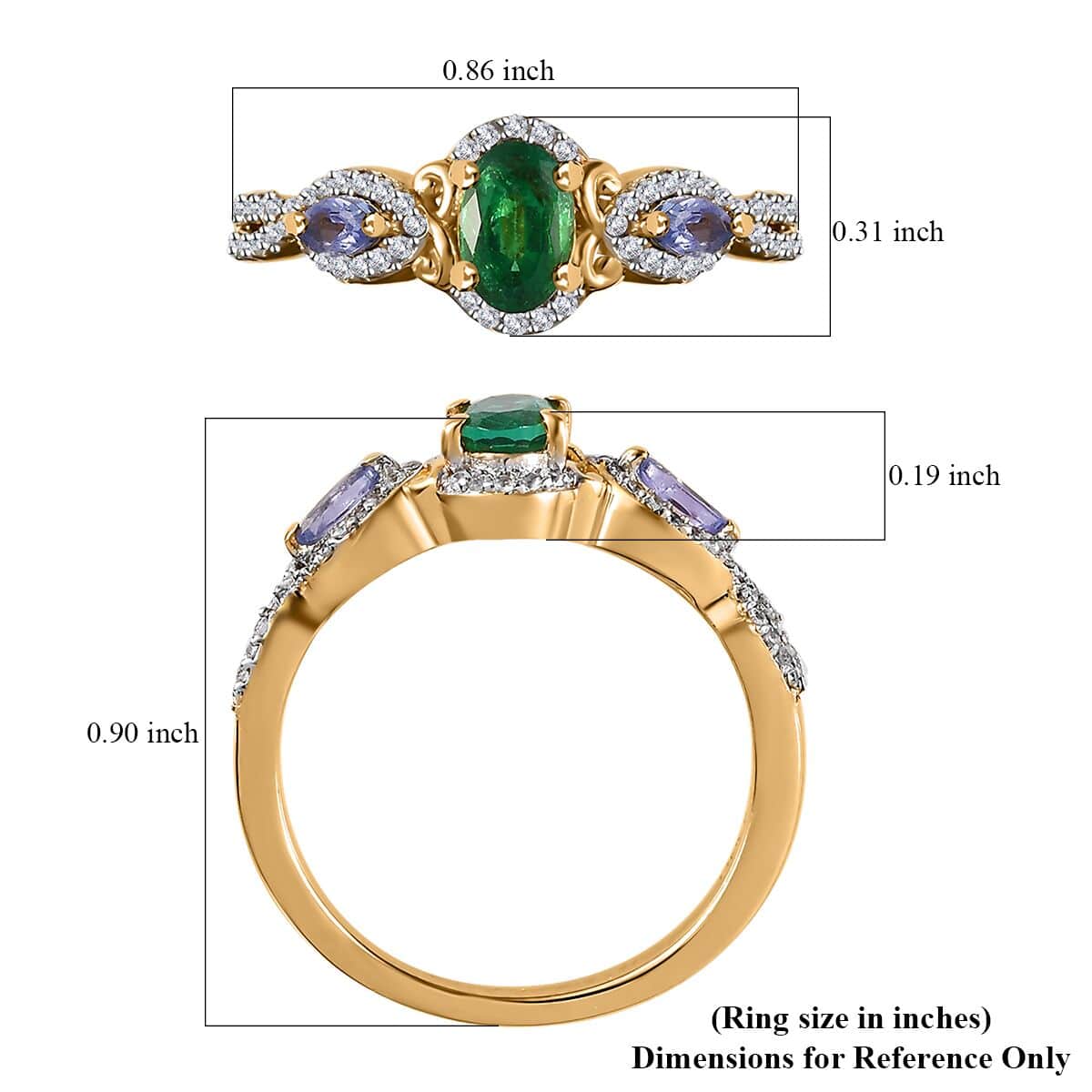 AAA Kagem Zambian Emerald and Multi Gemstone Ring in Rhodium and Vermeil Yellow Gold Over Sterling Silver (Size 7.0) 1.00 ctw image number 5