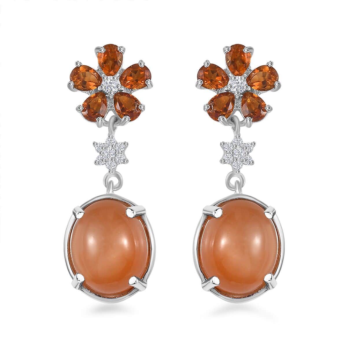 Peach Moonstone and Multi Gemstone Floral Earrings in Platinum Over Sterling Silver 9.40 ctw image number 0