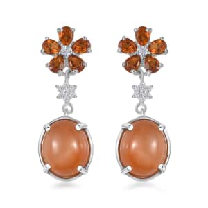 Peach Moonstone and Multi Gemstone Floral Earrings in Platinum Over Sterling Silver 9.40 ctw