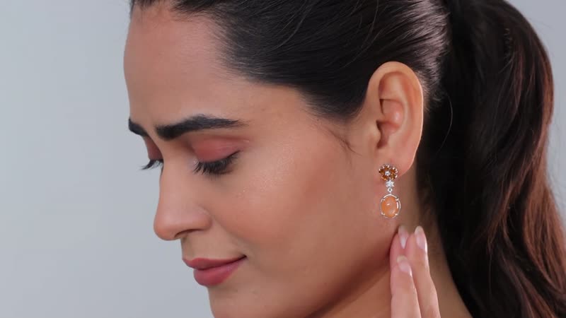 Peach Moonstone and Multi Gemstone Floral Earrings in Platinum Over Sterling Silver 9.40 ctw