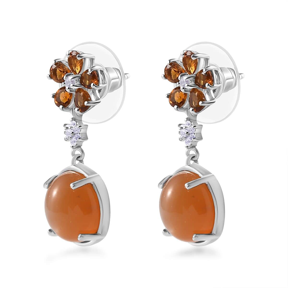 Peach Moonstone and Multi Gemstone Floral Earrings in Platinum Over Sterling Silver 9.40 ctw image number 3