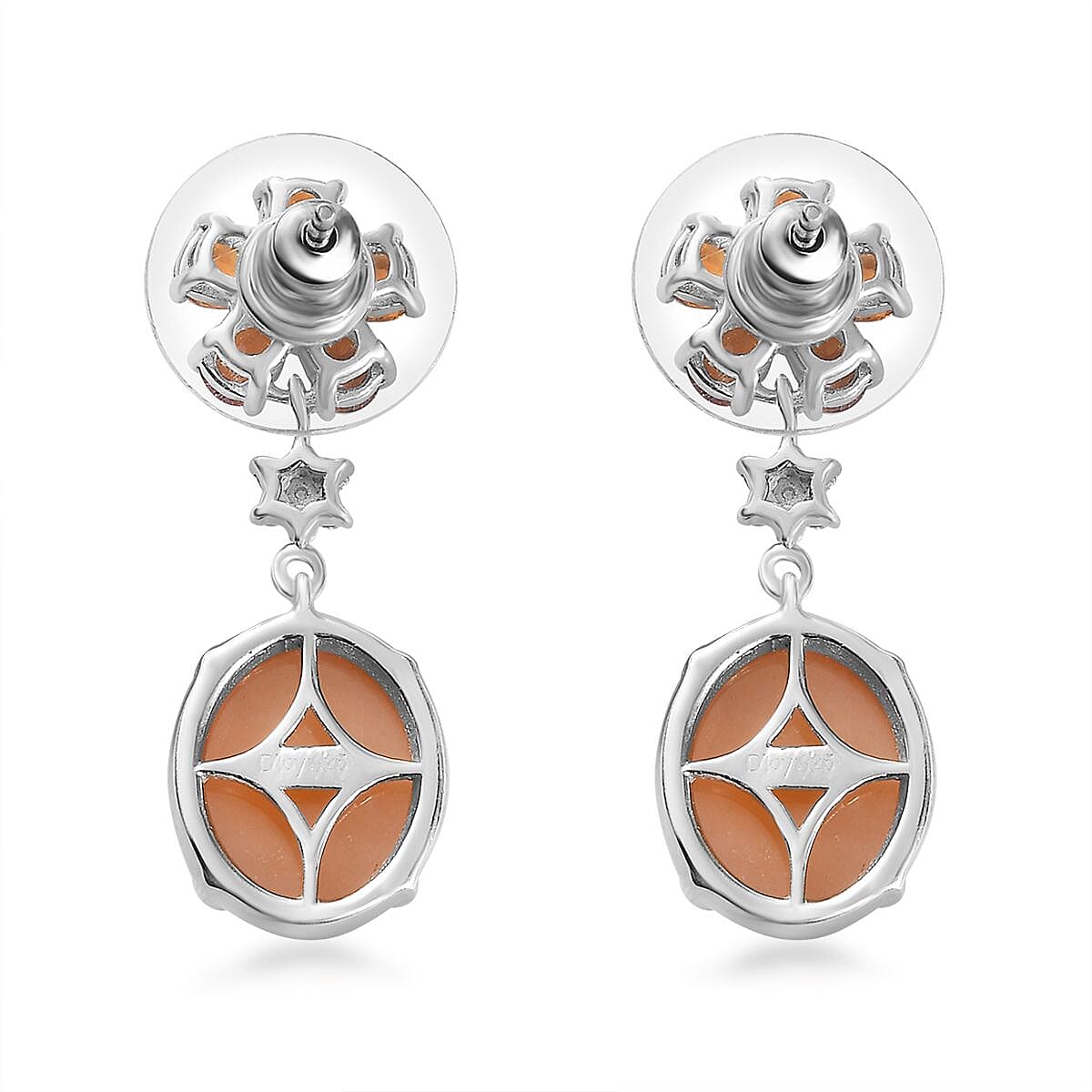 Peach Moonstone and Multi Gemstone Floral Earrings in Platinum Over Sterling Silver 9.40 ctw
