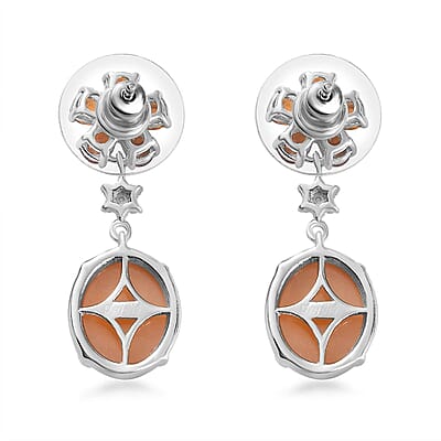 Peach Moonstone and Multi Gemstone Floral Earrings in Platinum Over Sterling Silver 9.40 ctw