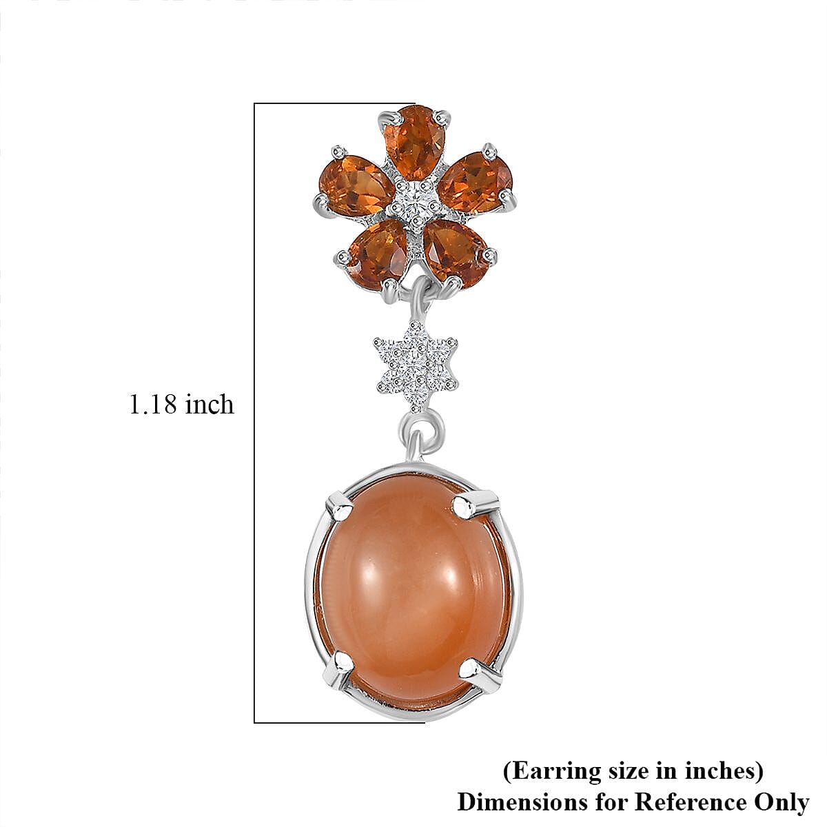 Peach Moonstone and Multi Gemstone Floral Earrings in Platinum Over Sterling Silver 9.40 ctw