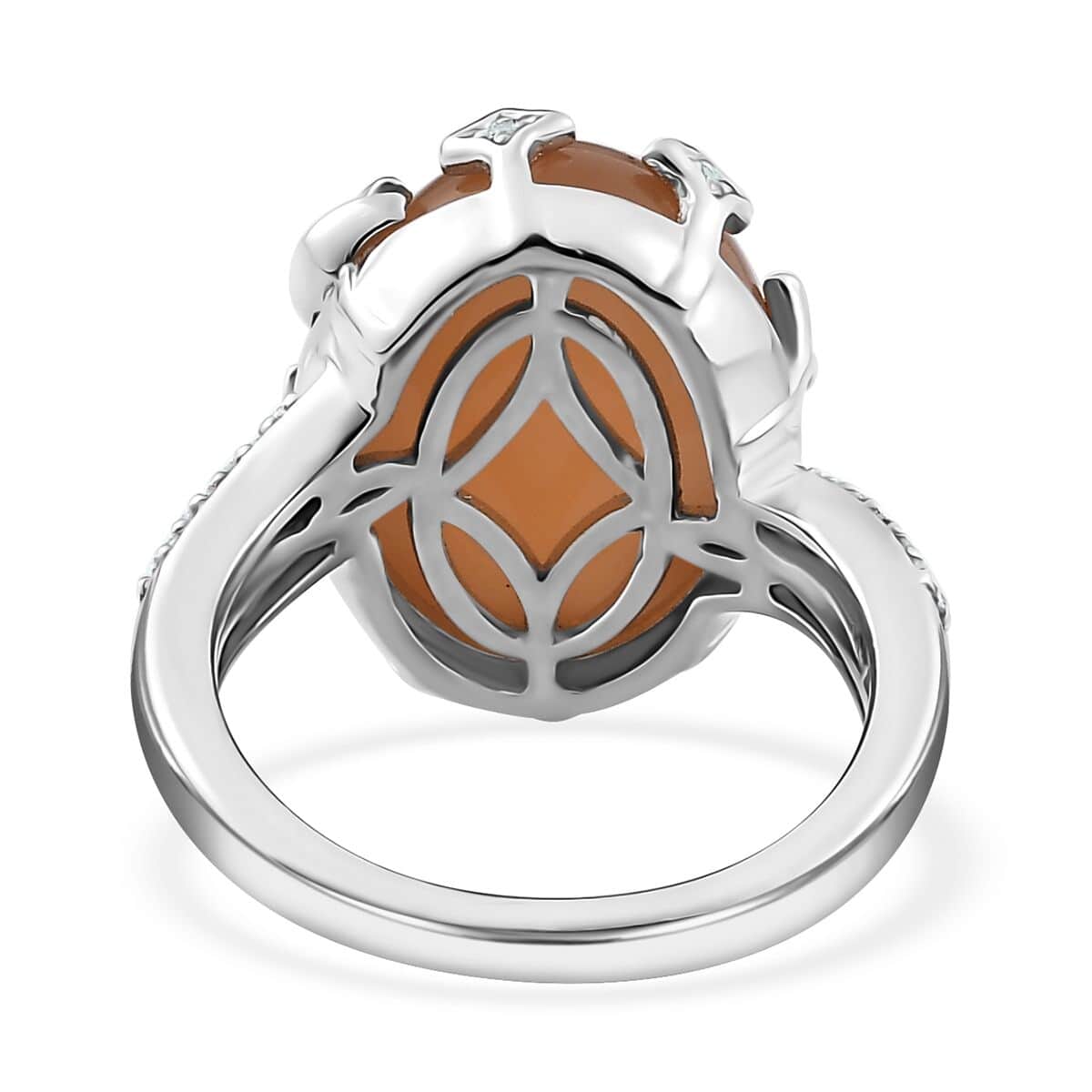 Peach Moonstone and White Zircon Celestial Ring in Platinum Over Sterling Silver (Size 10.0) 10.10 ctw image number 4