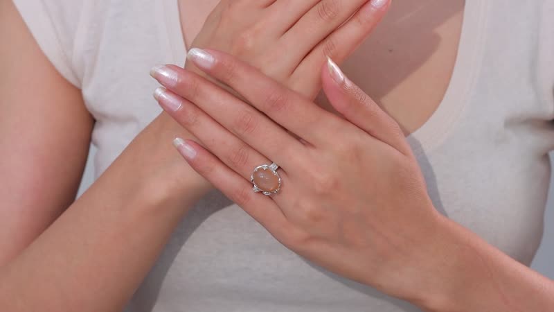 Peach Moonstone, White Zircon Ring in Platinum Over Sterling Silver (Size 10.0) 10.10 ctw