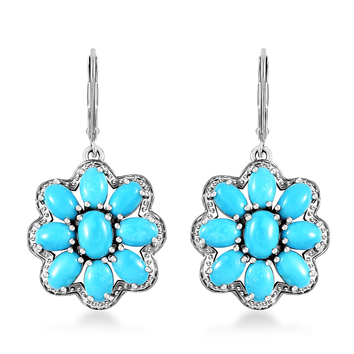 Sleeping Beauty Turquoise 9.60 ctw Solitaire Lever Back Earrings in Platinum Over Sterling Silver