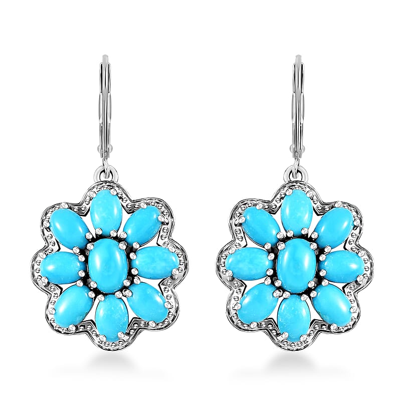 Sleeping Beauty Turquoise 9.60 ctw Solitaire Lever Back Earrings in Platinum Over Sterling Silver