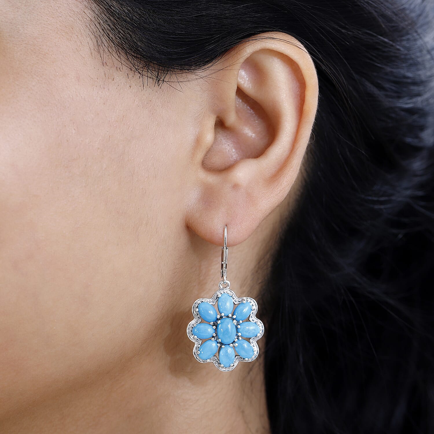 Sleeping Beauty Turquoise 9.60 ctw Solitaire Lever Back Earrings in Platinum Over Sterling Silver