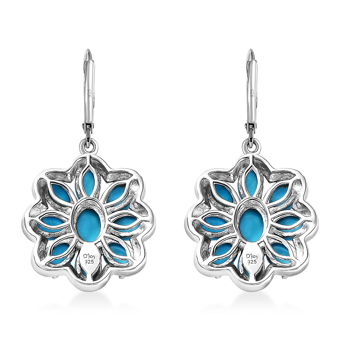 Sleeping Beauty Turquoise 9.60 ctw Solitaire Lever Back Earrings in Platinum Over Sterling Silver